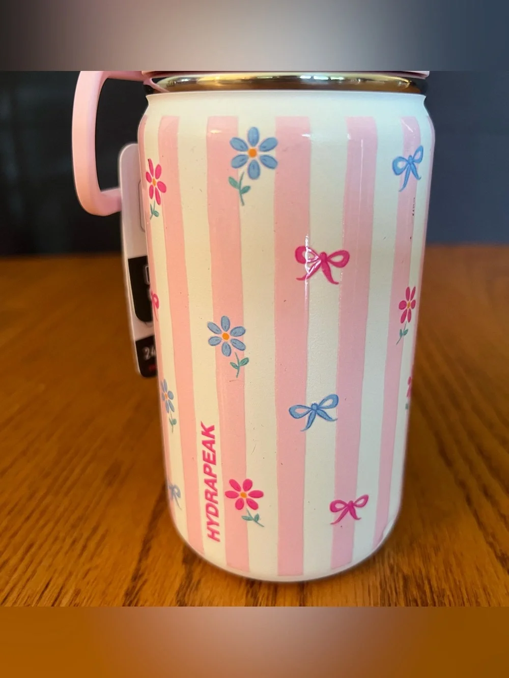 14 oz Hydrapeak White w/Pink Stripes, Daisies & Bows Water Bottle